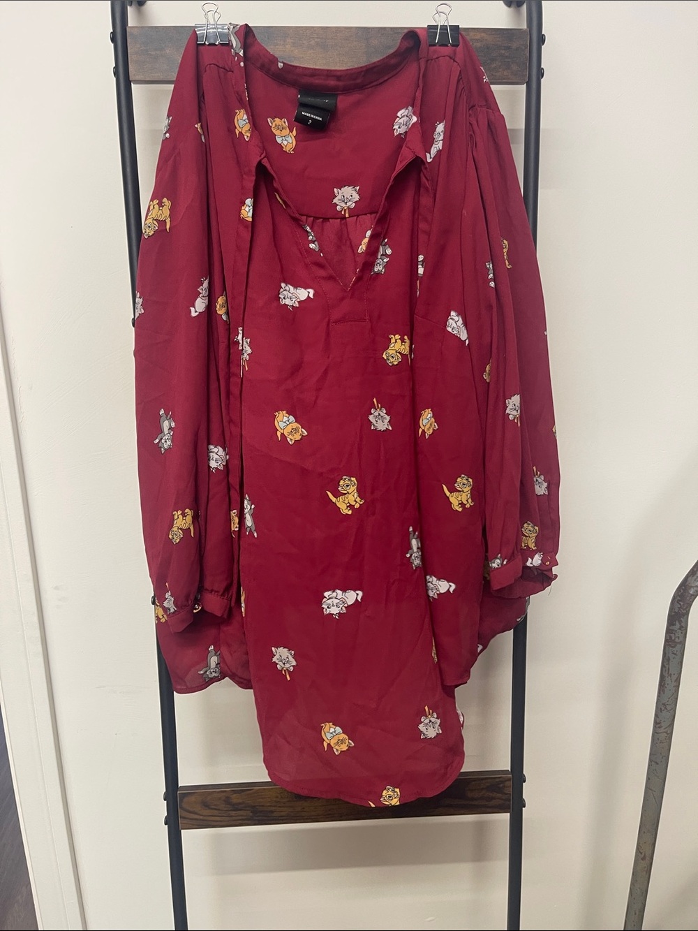Disney Burgundy Kitty Print Blouse